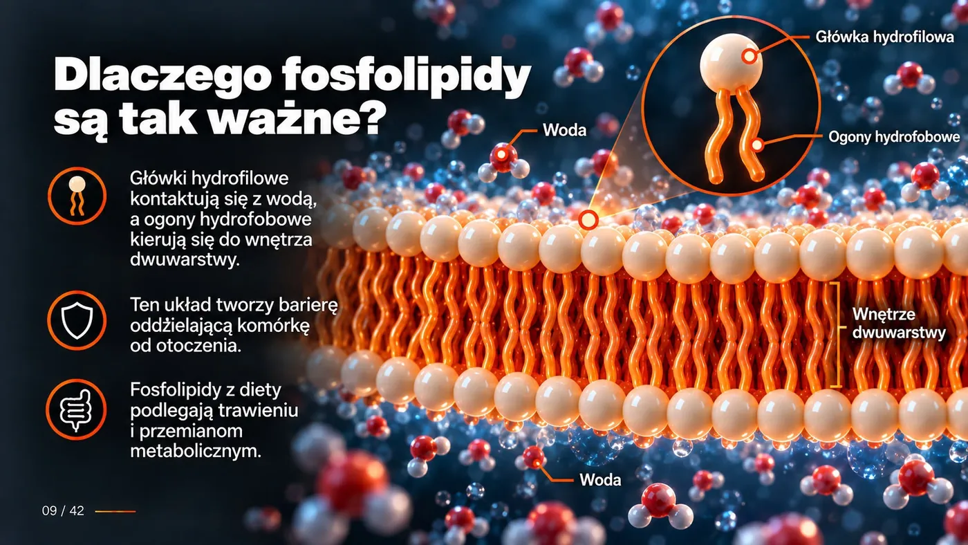 Slajd z wykładu dr hab. Ewy Kłodzińskiej: Dlaczego fosfolipidy są tak ważne?